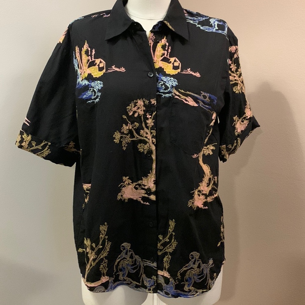 Zara Men’s Embroidered Button Down Collared Black Shirt size S